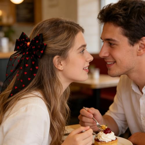 Pinza para el cabello con Lazo de Corazón Rojo y Encaje Negro para mujer, accesorios para el cabello para bodas y fiestas miniatura 7