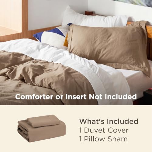 Image of Bedsure Prewashed Twin /Twin XL Duvet Cover, Cotton-Like Bedding Set, Brown | Ultra Soft, Relaxed Texture, Breathable Comfort, Hidden Zipper, 8 Corner Ties, Easy Care, OEKO-TEX Certified, Year-Round Use
