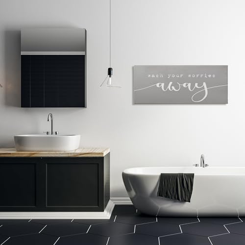 Image of Stupell Industries 'Wash Your Worries Away Phrase', Canvas Art, 40 x 17 Inches, Easy to Hang and Sturdy, Made in USA, by Lil' Rue