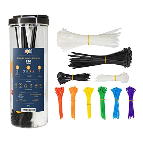 Zipiti 750 Pack Colored Zip Ties Cable Ties - Heavy Duty Multi-Purpose Nylon Cable Zip Tie - Assorted Lengths 4, 8, 11 -Self Locking Durable Cable Management Heavy Duty Tie Wraps For Home And Workshop #TOP19