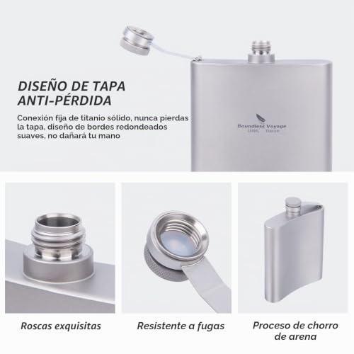 Miniatura 3 de Boundless Voyage Petaca Portátil De Titanio De 200 Ml Para Acampar Al Aire Libre, Botella De Bebida Para Whisky, 7 Onzas