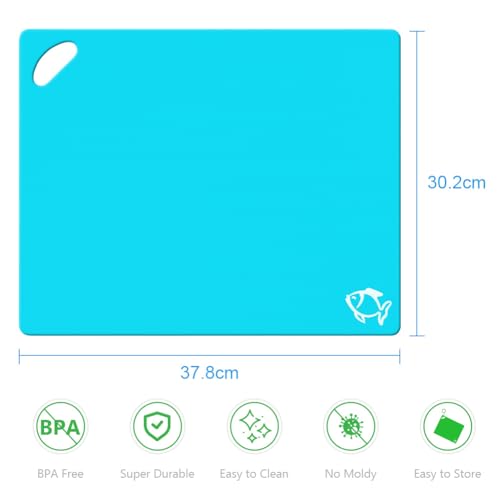 Vicloon Plastic Chopping Board Set, 6Pcs Flexible Kitchen Plastic Cutting Board Mats with Food Icons, Non Slip Antimicrobial Easy Hanging Boards, Dishwasher Safety