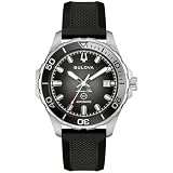 Bulova Marine Star Black Dial Black Rubber Strap Watch 41mm - 98B465