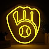Balanar Baseball Neon Signs for Garage or Man Cave Decor, Gifts With Milwaukee Basebll or Rugby Team Logo, Yellow Baseball Neon for Parties, Bars,Dorms, Office Wall Art and Game Room Decor