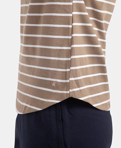 Image of Jockey A121 Women Super Combed Cotton Stripe Fabric Relaxed Fit Round Neck Half Sleeve T-Shirt with Curved Hem Styling