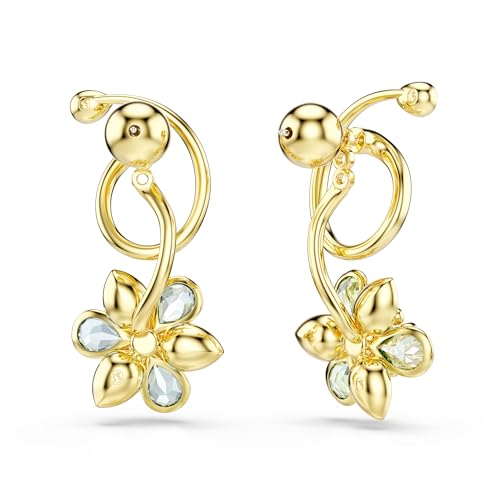 Swarovski Idyllia drop earrings, Asymmetrical design, Mixed cuts, Flower, Multicolored, Gold-tone finish4