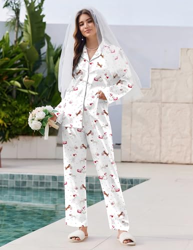 Image of Ekouaer Pajamas For Women Set Silk Pjs 2 Piece Satin Sleepwear Long Sleeve Button Down Lounge Sets With Pant