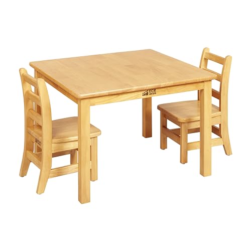 ECR4Kids 30in x 30in Square Hardwood Table with 20in Legs and Two 10in Chairs, Kids Furniture, Honey