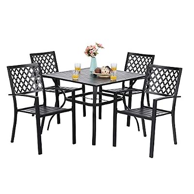 Sophia & William Patio Table and Chairs Set, Outdoor Dining Set for 4, 5 Piece Metal Patio Furniture, 37" Black Square Table(Diamond)