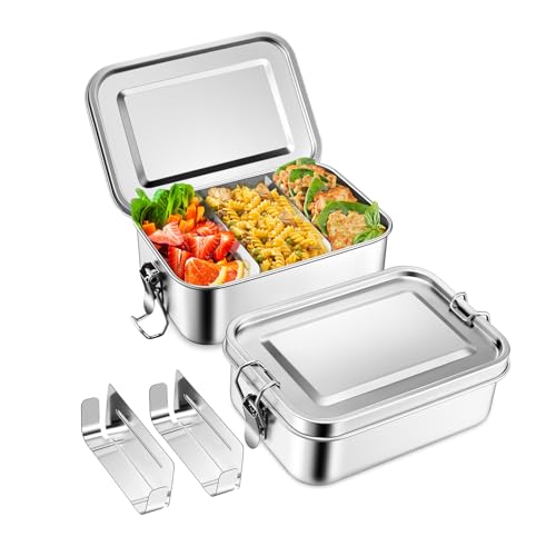 Homikit Brotdose mit Fächern, 2 Stück Edelstahl Bento Box Lunchbox für...