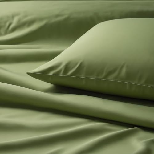 Image of Flat Bedsheet Super King Bed (108x108 Inch) with 2-Pillow Covers Egyptian Cotton Fits 600 TC Super Soft & Breathable Wrinklefree Sage Bed Sheet for Luxurious Bedrooms and Hotels