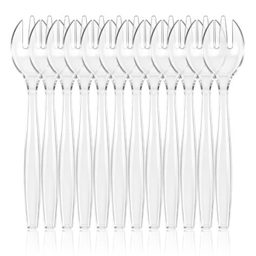CXPSINC 12 Count Clear Plastic Serving Forks, 10" Disposable Heavy Duty Plastic Serving Utensils for Catering Weddings Parties Buffets Events and Stock Your Home (Clear, 12PCS Forks)