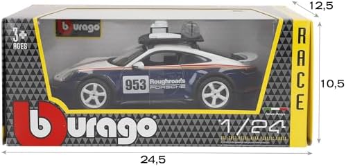Bburago - 1/24 Racing - 2023 Porsche 911 Dakar - New 2024: Metal Racing Vehicle - Interior Details - Opening Doors and Hood - Scale 1/24., B18-28029
