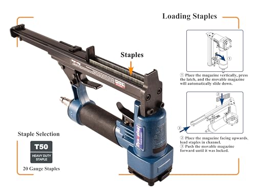 Dynastus 20 Gauge Pneumatic Heavy Duty Stapler T50 3/8Inch Crown Air Staple Gun with 1000 Staples