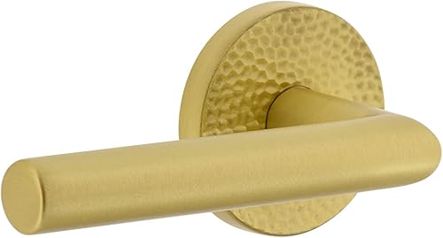 Viaggio Circolo Roseta martillada de privacidad con palanca moderna en latón satinado - Apertura a la izquierda