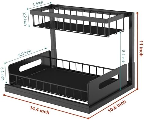 bukfen Under Sink Organizer, Pull Out Cabinet Organizer 2-Tier Slide Out Sliding Shelf Under Cabinet Storage Multi-Use for Under Kitchen Bathroom Sink Organizers and Storage ，2 Pack