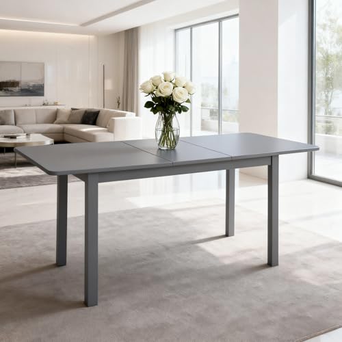 Trygoal Dining Table, Extendable Kitchen Room Table for 4-8 People, 48"-59.8" Wooden Rectangle Expandable Table, Space Saving Modern House Dining Surface for Home Living Room Office, Dark Gray