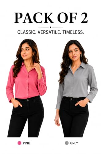 Image of FUNDAY FASHION Women Solid Regular Fit V Collered Casual Shirt (Pack of 2)