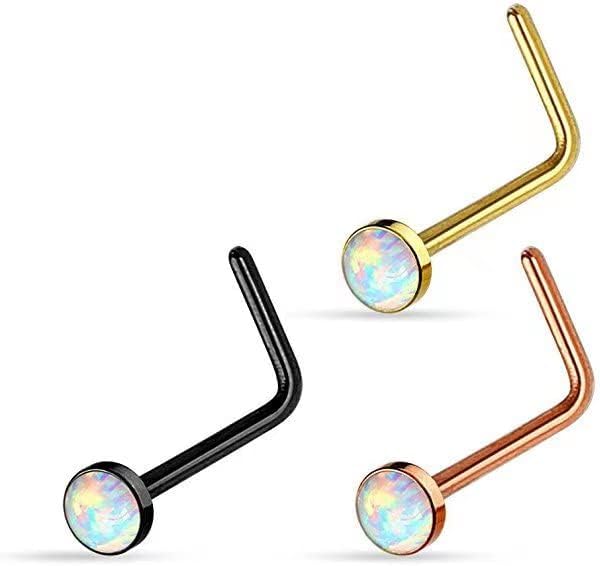 Miniatura 2 de Nose Stud Piercing 22 Gauge 14K Gold-Filled - Simple L-Shaped Nose Stud With White Opal - Unique Gold Nose Stud Pin - Handmade Body Jewelry for