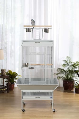 Image of Prevue Pet Products Wrought Iron Select Bird Cage - Large Steel Cage with Rolling Stand and Seed Guards, Durable Design, Ideal for Conures and Medium Birds - Pewter Hammertone