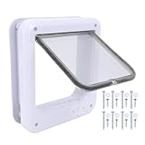 Greensen Haustierklappe, 4-Wege-Verriegelung Schwingtür für Katzen mit Durchsichtiger Klappe für Hunde und Katzen, Einfache Installation, PP-Material, weiß (M: Geeignetes Gewicht 4–8 kg)