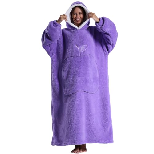 Pterygoid Extra Long Oversized Blanket Hoodie,Hooded Wearable Blanket with Sleeves for Women and Men,Soft Fleece Giant Sweatshirt with Pocket Gift for Adult Teenager,Purple
