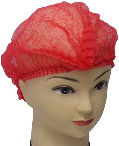 Yes!Fresh 100 Pieces Disposable Non-Woven Clip Caps Mop Caps Hairnets Head Cover, 21", with 6 Colors for You to Choose (Red)