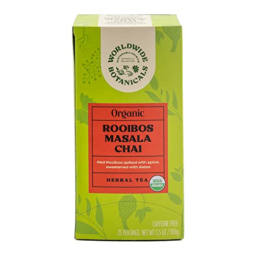 Worldwide Botanicals Organic Rooibos Masala Chai – 50% More Herbs With 4G Per Tea Bag – Caffeine-Free Rooibos, Cinnamon, And Spices – Kosher, 25 Tea Bags #TOP1