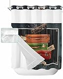 Futuregrace No Hooks Shower Curtain with Snap Liner Retro Shabby Suitcase Summer Travel Bath Curtain with See Through Top Window 72"x72" for Bathroom Spa