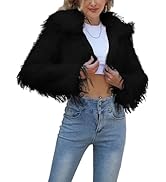 NATRUNSOO Womens Faux Fur Cropped Jacket Fluffy Open Front Long Sleeve Fashion Warm Shaggy Short ...