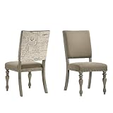 Roundhill Furniture Birmingham Script Printed Driftwood Finish Dining Chair with Nail head, Set of 2,