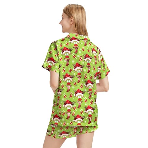Image of Silk Satin Pajama Set for Women Summer Lounge Pjs Sets 2 Piece Suit Ladies Button Down Tops And Shorts Sleepwear
