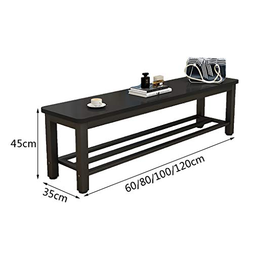 Taburete largo negro de 60 cm y 2 capas para zapatos y sofa 4