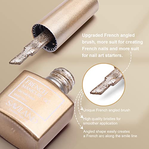 Saviland French Gel Nail Polish - 1Pc 10Ml Glitter Gold Gel Nail Polish French Gel Polish Soak Off U V Led Gel Nail Art Design Build In Angled Brush For Home Salon Diy Nail Decoration #TOP1