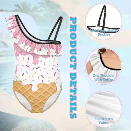 Image of Girls One Piece Bathing Suit,Slim-Fit Ruffle Strap Swimsuit with Adjustable Strap Quick Dry Summer Beach Swim Suit