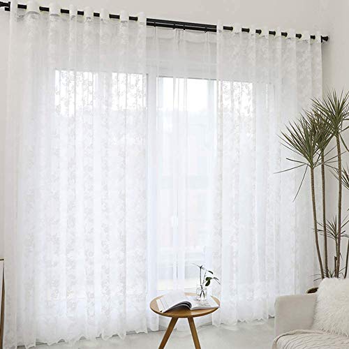 Voilage fleurs brodées de qualité supérieure en tulle blanc 250x270cm