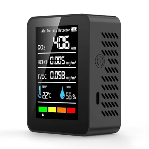 5-in-1 Indoor Air Quality Monitor, Professional Portable Detector & Accurate CO2, HCHO,TVOC Humidity& Temperature Particle Counter, for Home, Office,School, Hotel,Car Air Quality Tester (Balck)