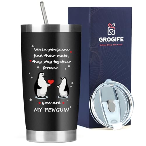 Grogife Valentinstag Pinguin Geschenk für Ihn, Ich Liebe Dich Geschenke für Männer, Partner Hochzeitstag Geschenke für Ehemann Mann Paare, Kaffee Thermobecher 600ml., 9.99 €