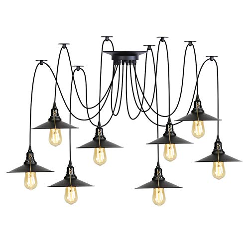 Lampe araignée de plafond en métal noir avec 8 lumières et fil réglable pour salle à manger