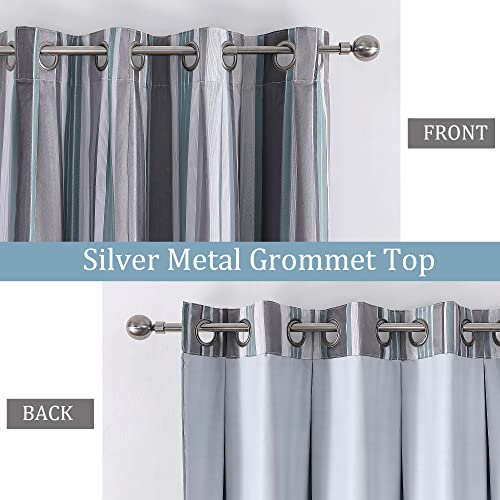 Simplebrand Valance Curtain For Kitchen, Double Layer Blackout Grommet Pinch Pleat Farmhouse 18 Inch Blue And Grey Striped Sheer Short Valance, Small Window Curtains For Bathroom, 60" Wx 18" L #TOP1