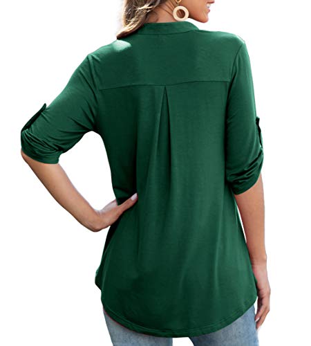 Othyroce Womens Tops L Plus Size Tops For Women V Neck Tunics 3/4 Sleeve Shirts For Women, Dark Green Tops #TOP2