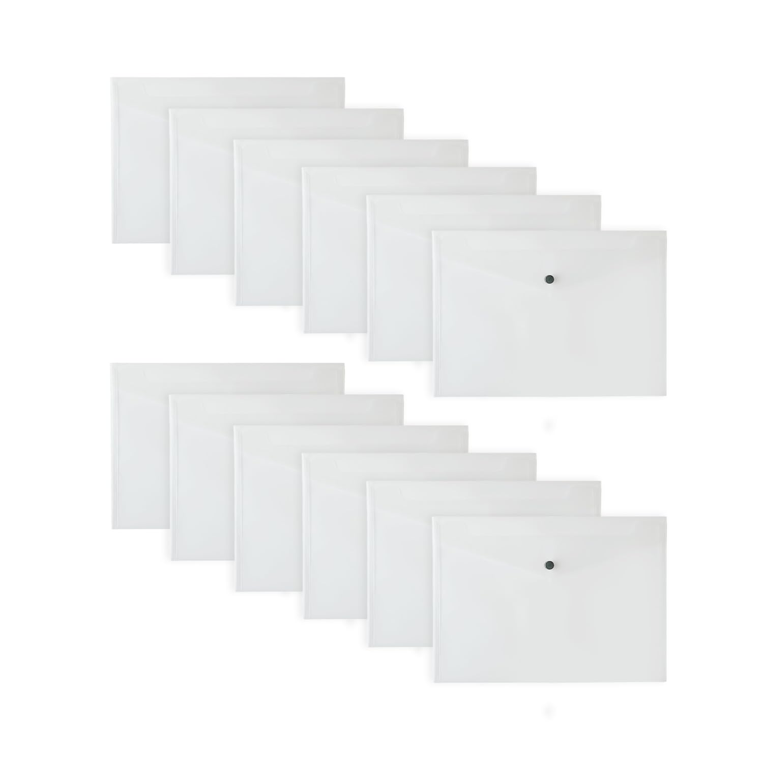 Pack of 12 Clear Janrax A4 Wallets – Strong Polypropylene Document Folders with Press‑Stud Fastening, Holds 150 Sheets