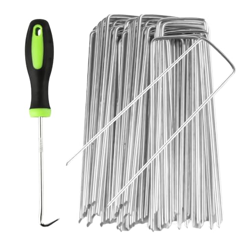 20 Stück Erdanker Unkrautvlies Haken, Heringe Erdnägel Stabil 15 cm, Erdanker Bodenanker, Zelt Erdspieße Metall für Erdhaken Garten Unkrautfolie Unkrautvlies Gartenvlies Kunstrasen, mit Werkzeug