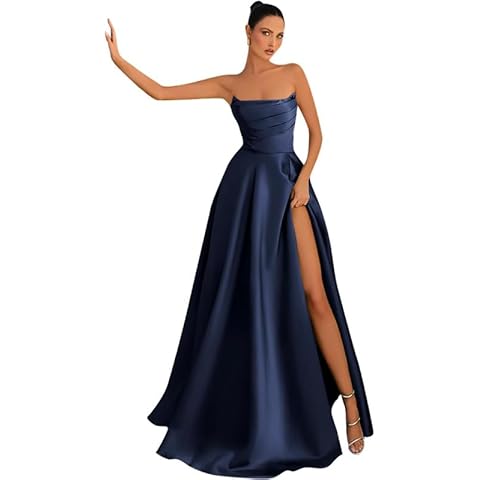Neejafrog Women's Strapless Satin Prom Dress Cover