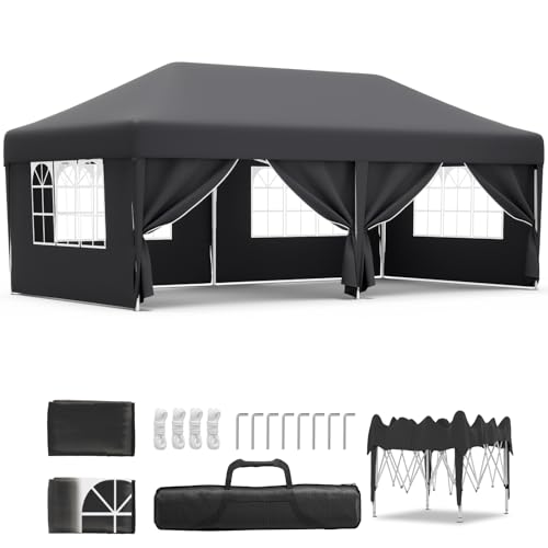 JUMMICO Pavillon 3x6 Wasserdicht Stabil Winterfest Höhe Verstellbar,Faltpavillon Partyzelt mit 6 Seitenwänden,Pavillion UV Schutz 50+,Gartenpavillon Faltzelt für Party,Hochzeit,Garten, Innenhof,Grau