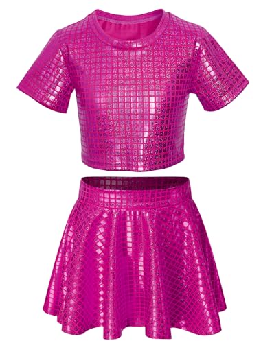 Image of Sequin Top for Girls with Shiny Skirt Disco 0utfit Metallic Dress Performance Kids 3-13T
