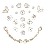 20Pcs Bling Plastic Shoe Charms for Clog Sandals Women, White Butterfly Flower Charms, Sparkling Rhinestones Shoe Chains, Pearl Accessories for Girls, DIY Shoe Decoration Charms for Party Favor