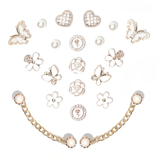 Image of 20pcs Bling Gems Plastic Butterfly Flower Sparkling Rhinestones Pearl DIY Shoe Decoration Charms for Women's Party Favor