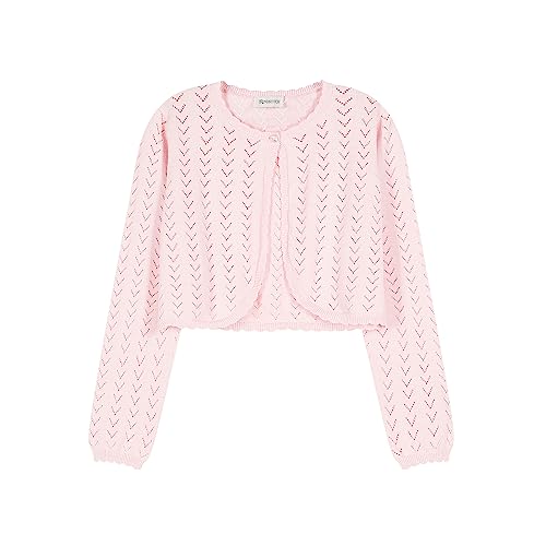 Trendstitch Kids Girls Open Front Bolero Shrug Long Sleeve Button Down Cropped Cardigan Sweaters Shrug Dress 3-10 Years,Nude Pink,3/4 #TOP24