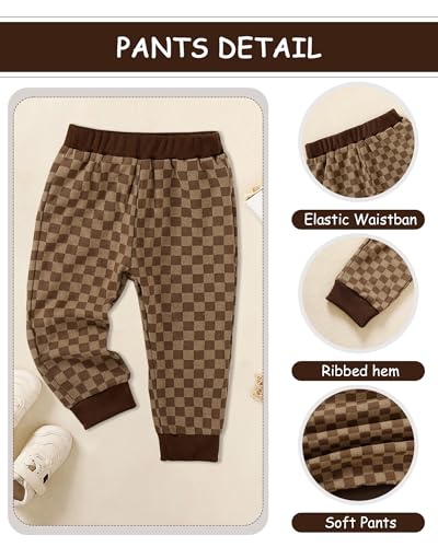Toddler Boy Clothes Checkered Long Sleeve Sweatshirt + Pants 2Pcs Fall Winter Sweatsuit Set 1-6T4